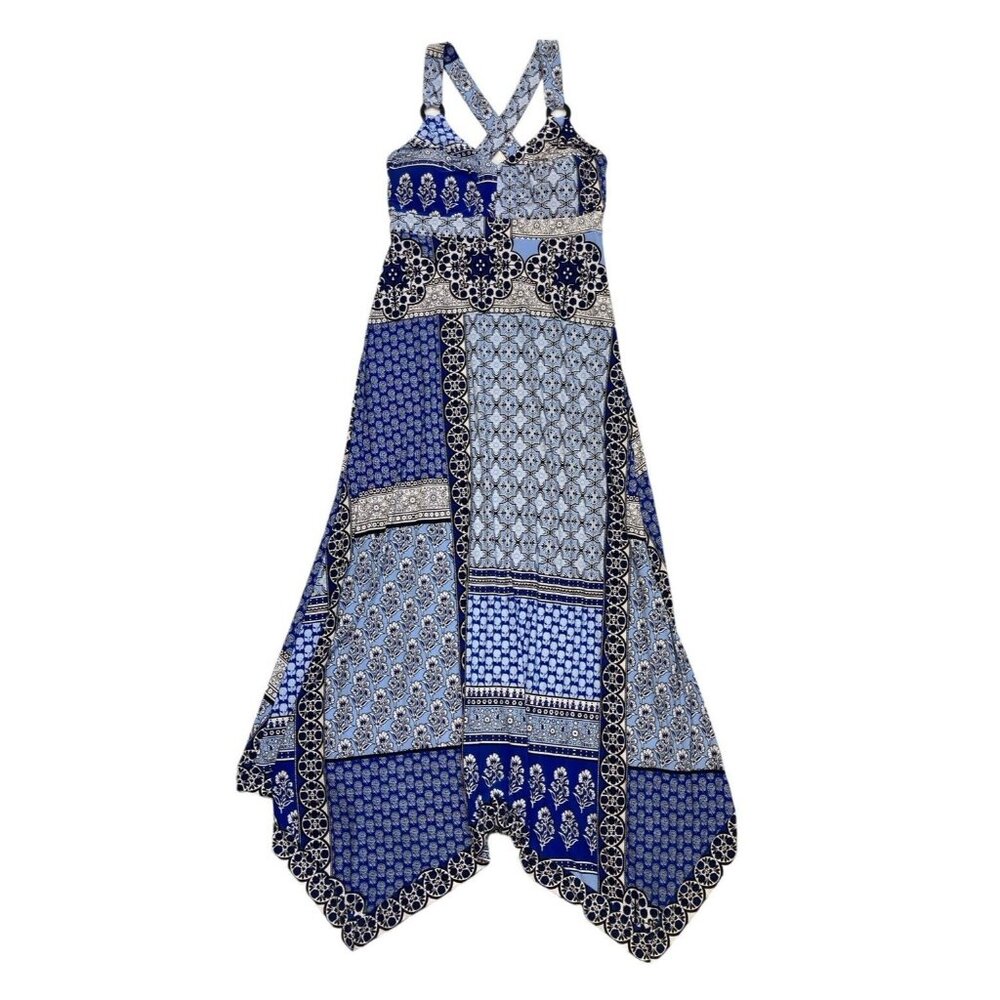 *INC International Concepts Maxi Dress Womens Size S Blue Mixed Print Boho Beach